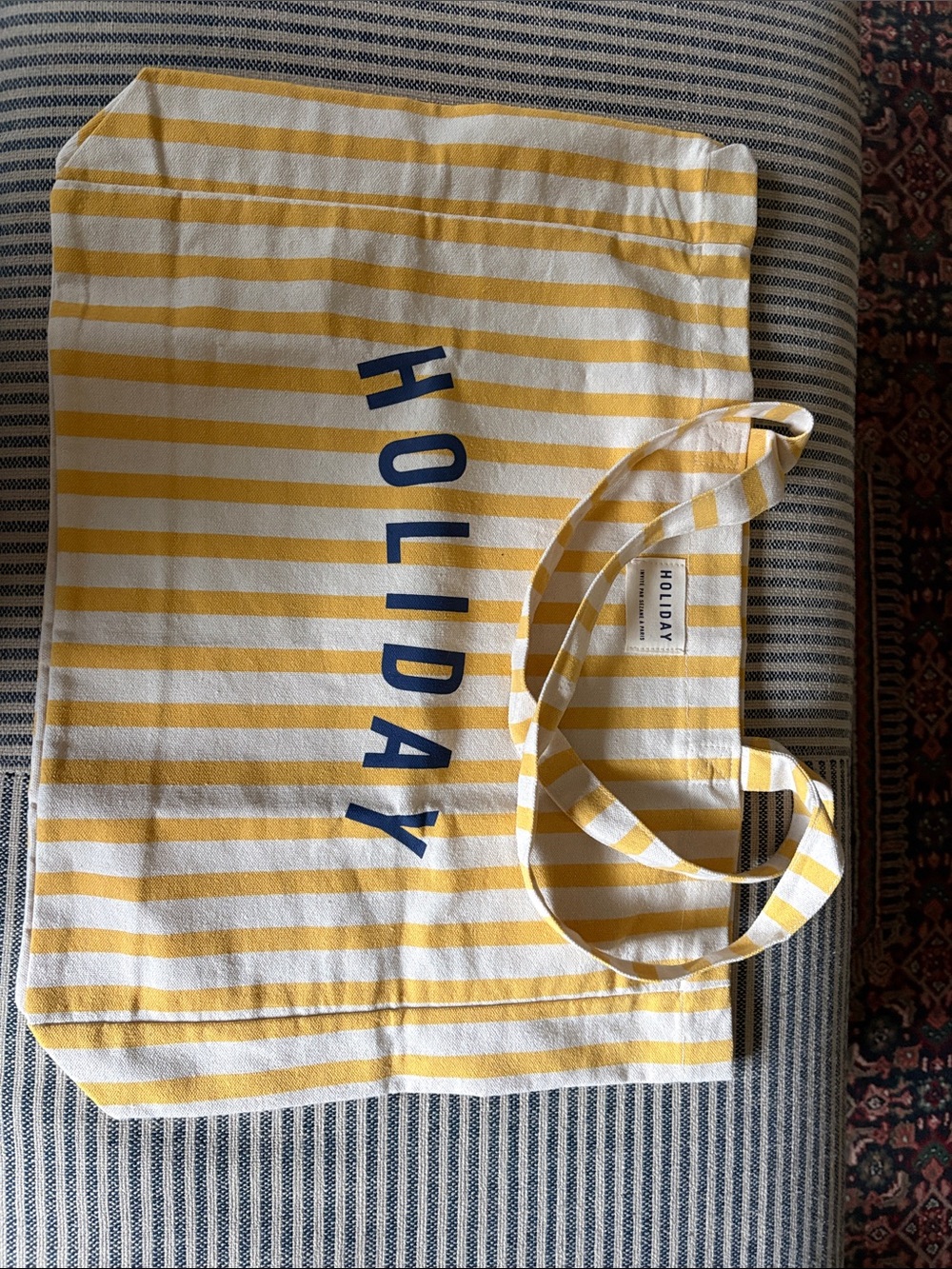 Sezane Holiday Yellow Stripe Canvas Tote Bag -